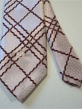 Vtg Oleg Cassini Gano-Downs Tie Embroidered Logo Pink/ Red Rope Stripe 70s 54”x4
